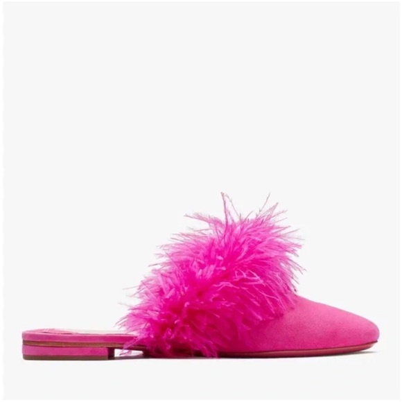 kate spade Shoes - ♠️kate spade Marabou Magenta Suede Dahlia Feather Mules Slide NIB